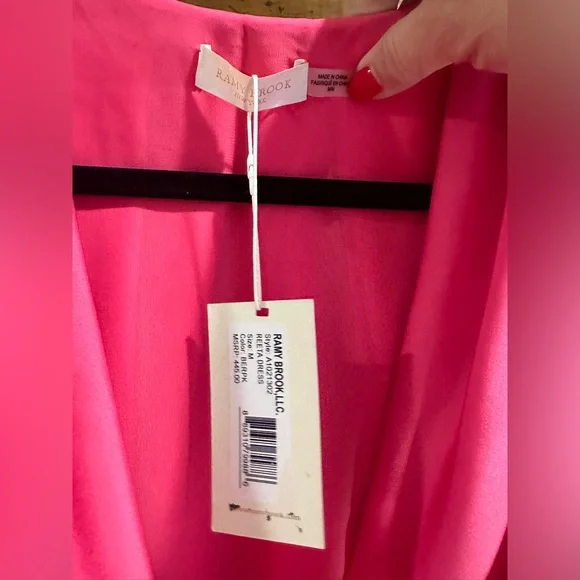 NWT RAMY BROOK Reeta Ruched Long Sleeve Satin Mini Dress Barbie Pink MEDIUM - Picture 2 of 9